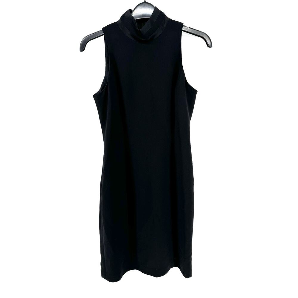 Jones New York Black Dress Sleeveless Mock Neck Satin Strip Size 4
